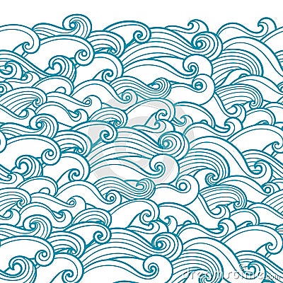 Seamless abstract pattern. Curly waves and spirals. Vector illustration. The swell on the sea. Cartoon Illustration